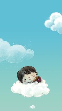 Niño durmiendo en una nube, vertical
