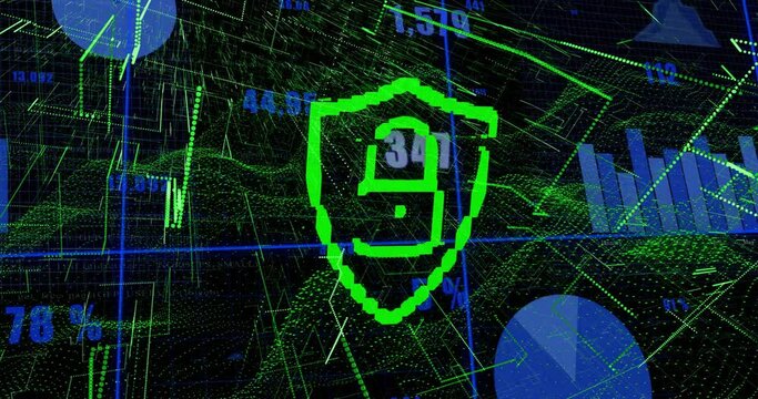 Animation of data processing and padlock icon over dark background