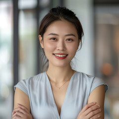 Portrait of a Chinese woman businesswoman 25-35 years old against the background of the office