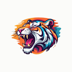 Colorful Tiger roaring vector mascot illustration.
Tiger. Roaring tiger logo. Tiger growling, grinning  Beautiful, breathtaking tiger