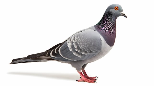 Full body of standing pigeon bird isolate on white background whit clipping path, Front view