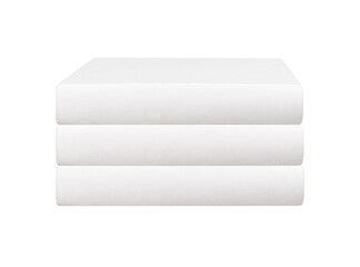 Book stack, spines mockups. Three volumes, textbooks laying isolated on white background