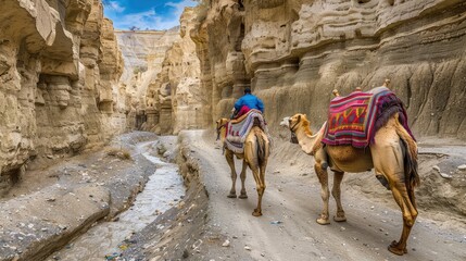 Traveler on a camel in the desert.
