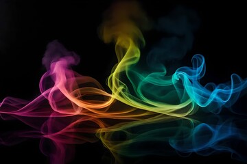 Multicolored lights and smoke over black background