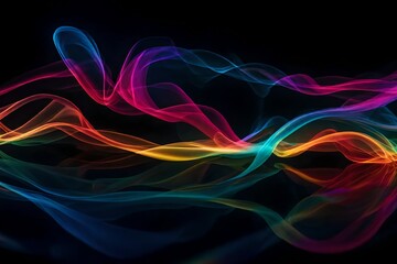 Multicolored lights and smoke over black background