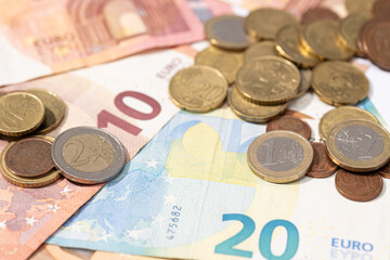 Euro banknotes and coins background