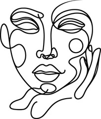 woman face  in continuous line drawing minimalist, simplicity contour, 