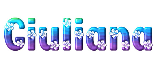 Giuliana - multicolor - written with engraved typical Hawaiian hibiscus flowers- ideal for websites, e-mail, sublimation greetings, banners, cards, t-shirt, sweatshirt, prints, cricut,	 - obrazy, fototapety, plakaty