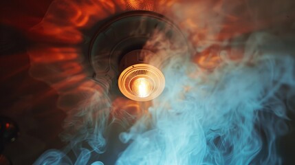 A smoke detector is a device that senses smoke, typically as an indicator of fire. It can be part of a fire alarm system, providing an audible or visual alarm to alert occupants of potential danger - obrazy, fototapety, plakaty