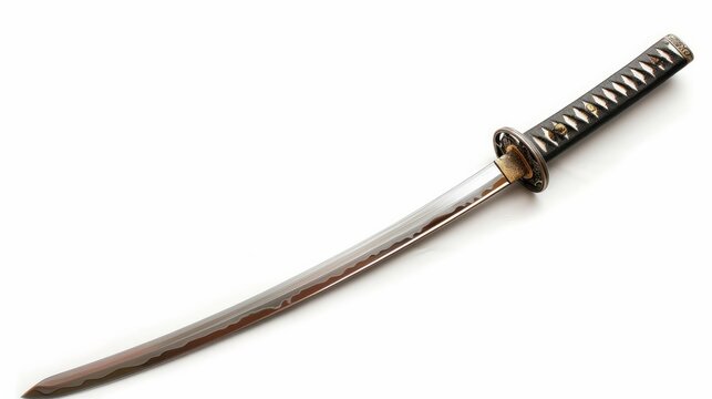 A sword displayed diagonally, isolated on a white background
