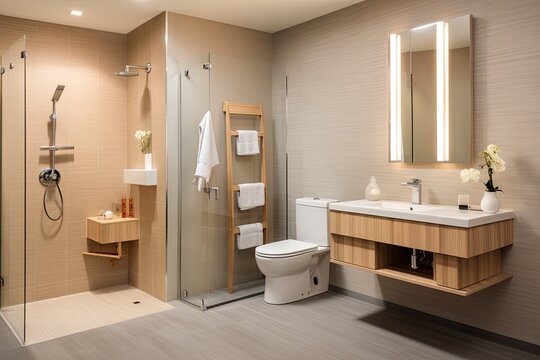 Bathroom Adapted for People with Disabilities, Safety Toilet for Elderly People, Adapted Interior Design