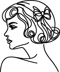 female hairstyle in continuous line drawing minimalist, simplicity contour,