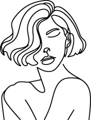 female hairstyle in continuous line drawing minimalist, simplicity contour,