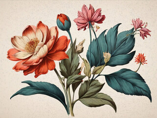 Flower illustration in pastel colors. Floral background. Vintage style.