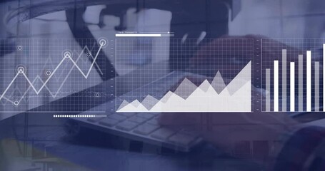 Animation of financial data processing over caucasian businessman using computer - Powered by Adobe