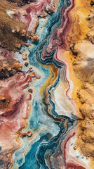 Naklejka premium Aerial view photo of a multicolored mineral deposit