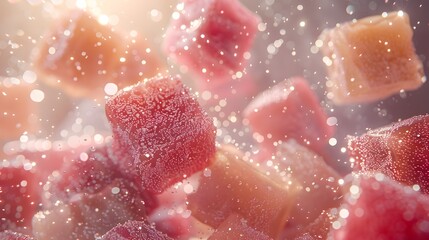 Gummy Candy and Jello Shots Falling in Dreamy Style - obrazy, fototapety, plakaty