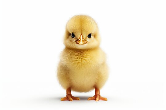 High quality image of innocent baby chick on white background, capturing purity and innocence
