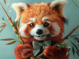 Red Panda Character in Hyperrealistic Style Holding Banana Plant