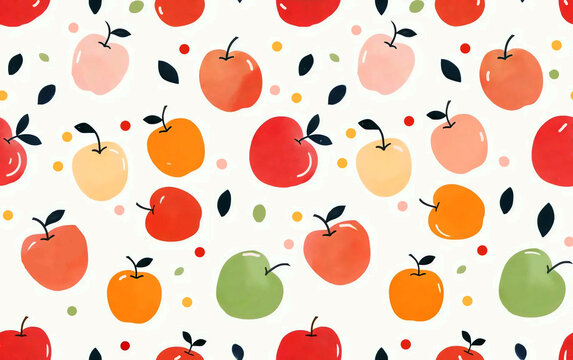 Whimsical colorful apples seamless wallpaper on a blue background. endless repeating pattern background texture decorative element	