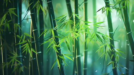 Bamboo forest, tall bamboo stalks, tranquil and Zen green background