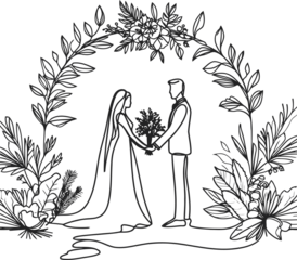 married, wedding continuous line drawing minimalist, simplicity contour, 