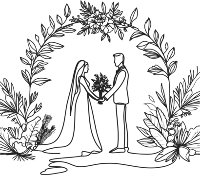 married, wedding continuous line drawing minimalist, simplicity contour, 