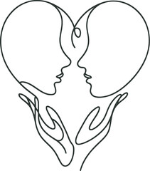heart, love in continuous line drawing minimalist, simplicity contour.