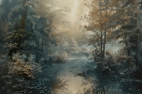 impressionism art nature forest green