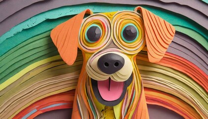 Un perro con mirada alegre hecho de plastilina de colores