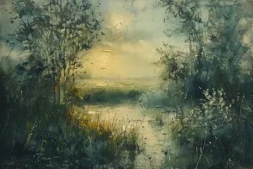 Rolgordijnen impressionism art nature forest green © Femke