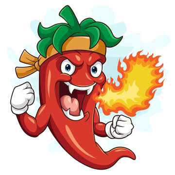 red chili cartoon ready to fight