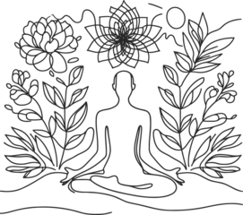 meditation yoga in continuous line drawing minimalist, simplicity contour.