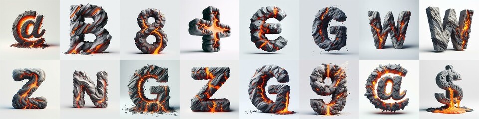 Raw stone and lava 3D Lettering Typeface. AI generated illustration