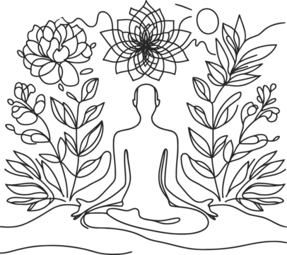 meditation yoga in continuous line drawing minimalist, simplicity contour. - Powered by Adobe