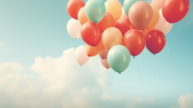 Colorful balloons in the blue sky - vintage effect style pictures.