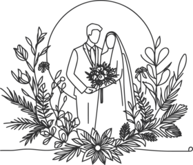 married, wedding continuous line drawing minimalist, simplicity contour, 