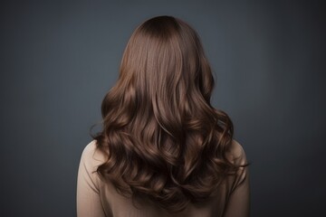 Rear view of a girl with flowing long brown hair, care and hair care concept
