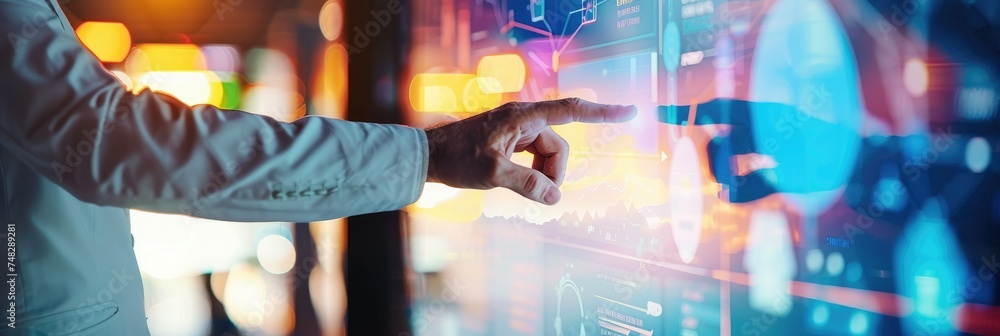 Poster futuristic interface being used by a person - an image showing a person interacting with a high-tech
