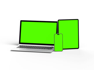 Mockup of laptop, tablet and smartphone on a transparent background