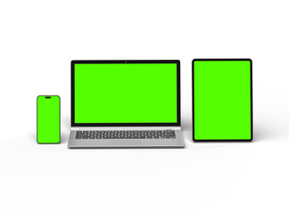 Mockup of laptop, tablet and smartphone on a transparent background