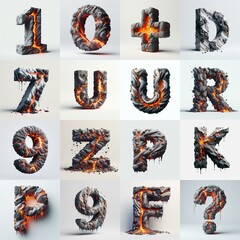 Raw stone and lava 3D Lettering Typeface. AI generated illustration