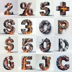Raw stone and lava 3D Lettering Typeface. AI generated illustration
