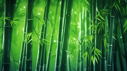 Bamboo forest, tall bamboo stalks, tranquil and Zen green background