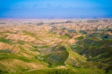Fototapeten Aerial View of Arid Hills near the Shrine of Khalid Nabi, Golestan Province, Iran © Emad Aljumah