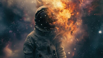 Astronaut in spacesuit against the background of the outer space. - obrazy, fototapety, plakaty