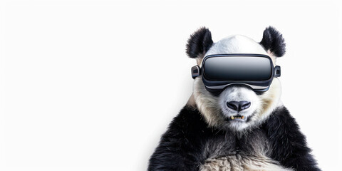 Obraz premium A panda in VR on white, great for whimsical tech use illustrations, engaging wildlife education, or conservation talks