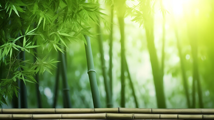 Bamboo forest, tall bamboo stalks, tranquil and Zen green background - obrazy, fototapety, plakaty