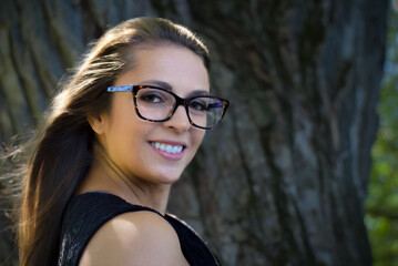 young woman smiling wearing glasses lifestyle happy stylish student lady