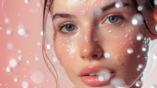 Hyaluronic Acid Beauty Molecular chains of hyaluronic acid forming a protective barrier on the skin, locking in moisture and promoting a youthful complexion